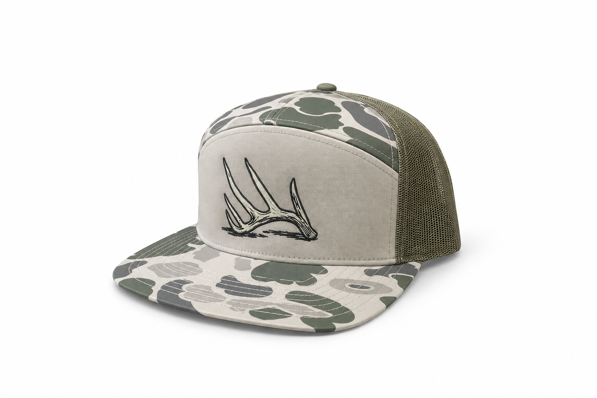 Hunt to Harvest 7 Panel Hat Marsh Camo- Shed