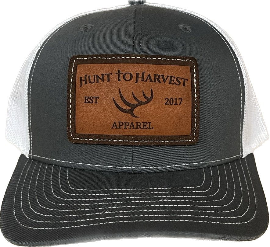 Hunt to Harvest Leather Patch Hat - Charcoal and White 112 - Hunt to Harvest